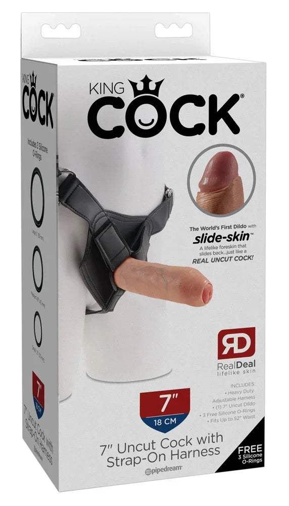 7" Uncut Cock with Strap-On Harness - Happytoys Sexshop: Toys for Feeling Happy & Easy π - Discreet geleverd