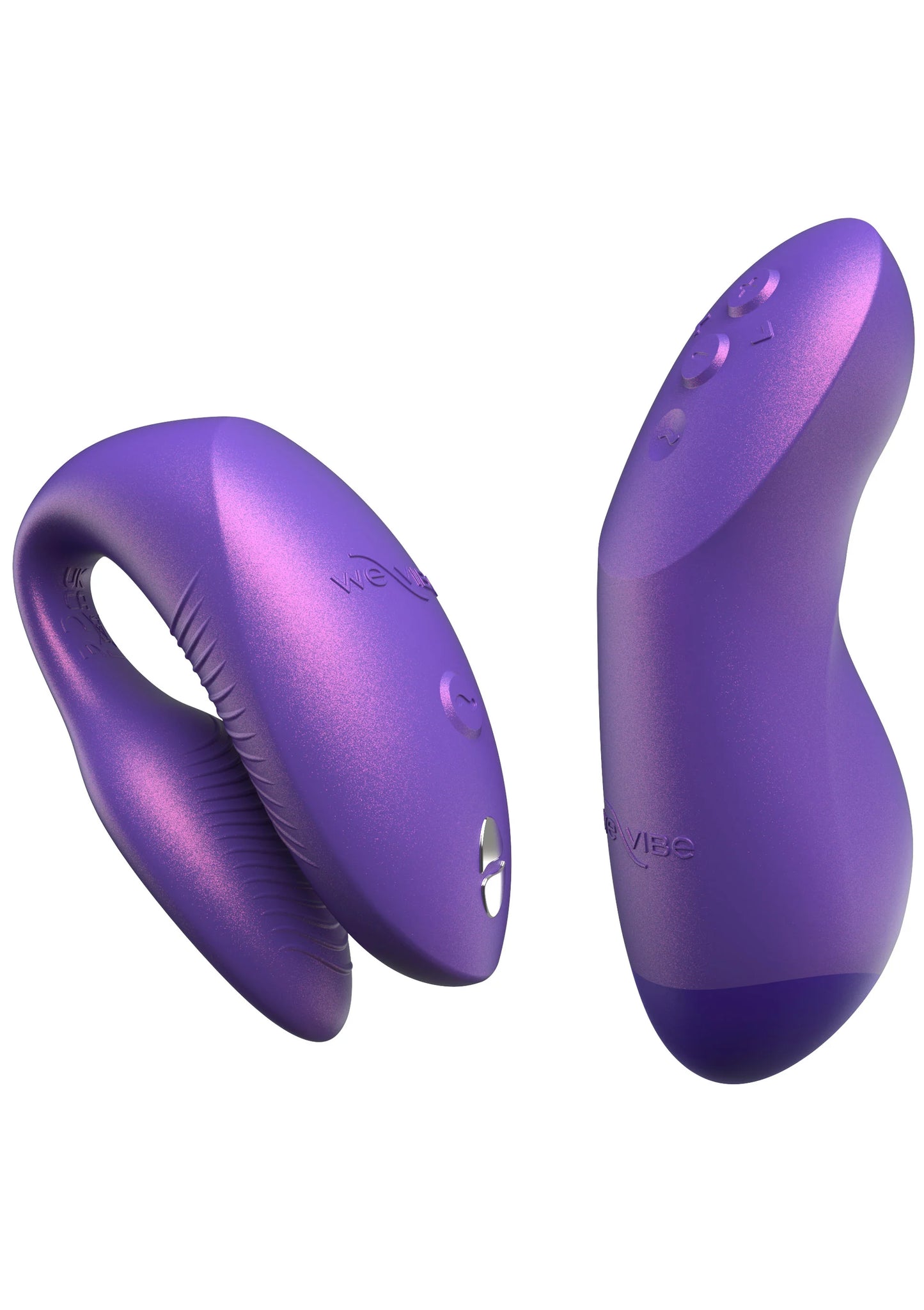 Paarse dubbele vibrator, twee ovale delen met zichtbare knoppen