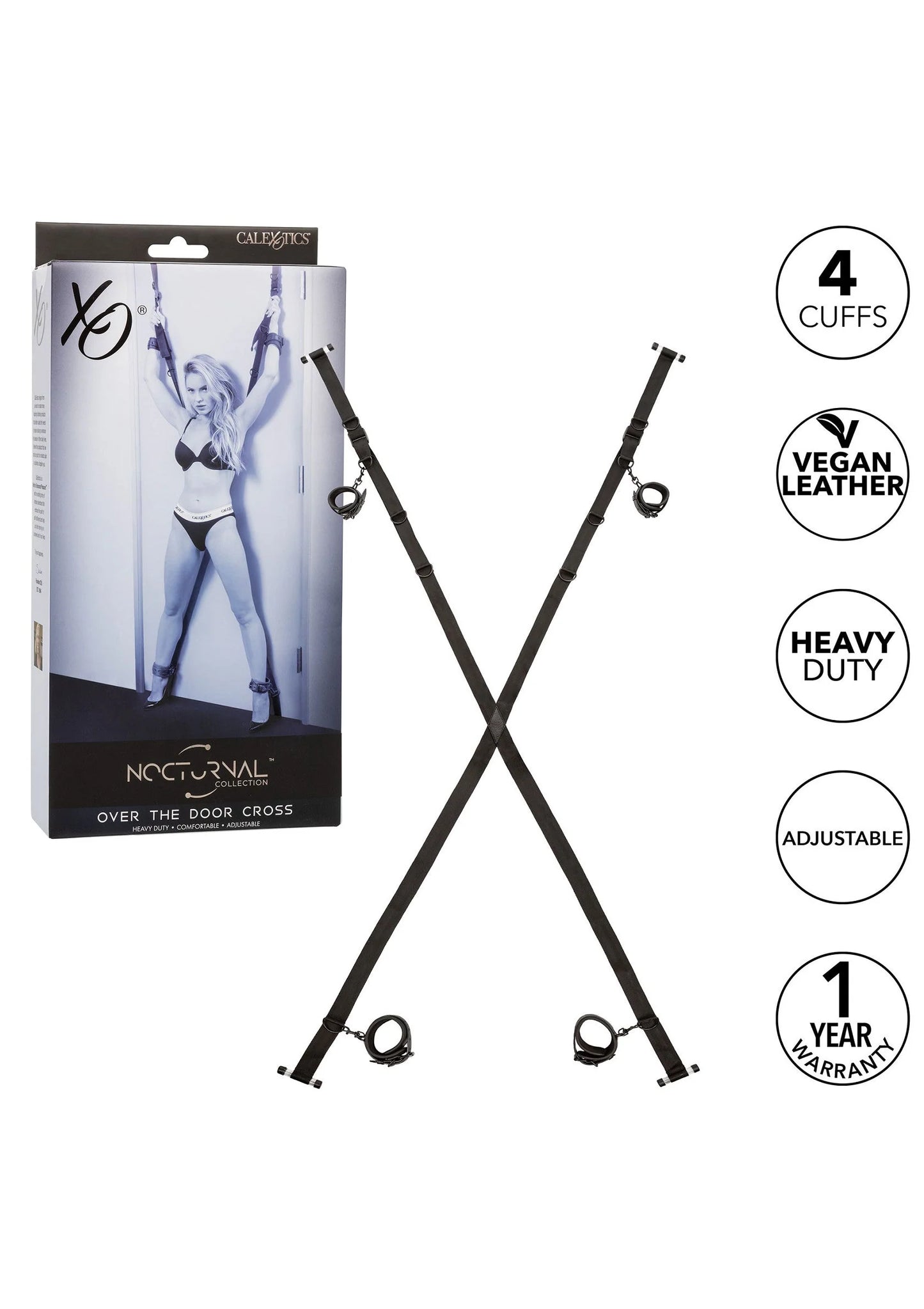 Nocturnal over-deur kruis van CalExotics, verpakking met 4 manchetten en zware, verstelbare set.