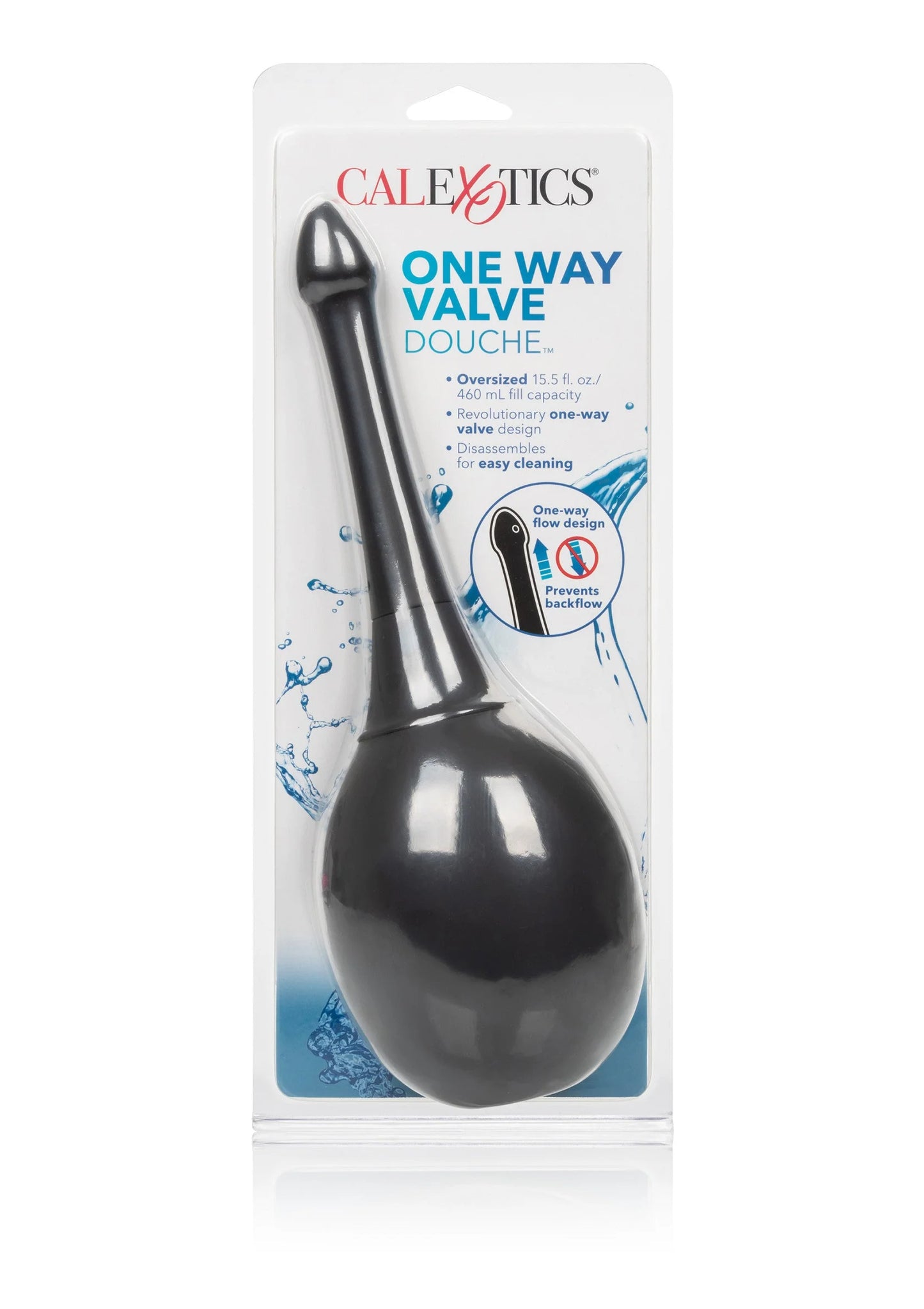CalExotics One Way Valve Douche verpakking: zwarte douchebol met tuit in blister