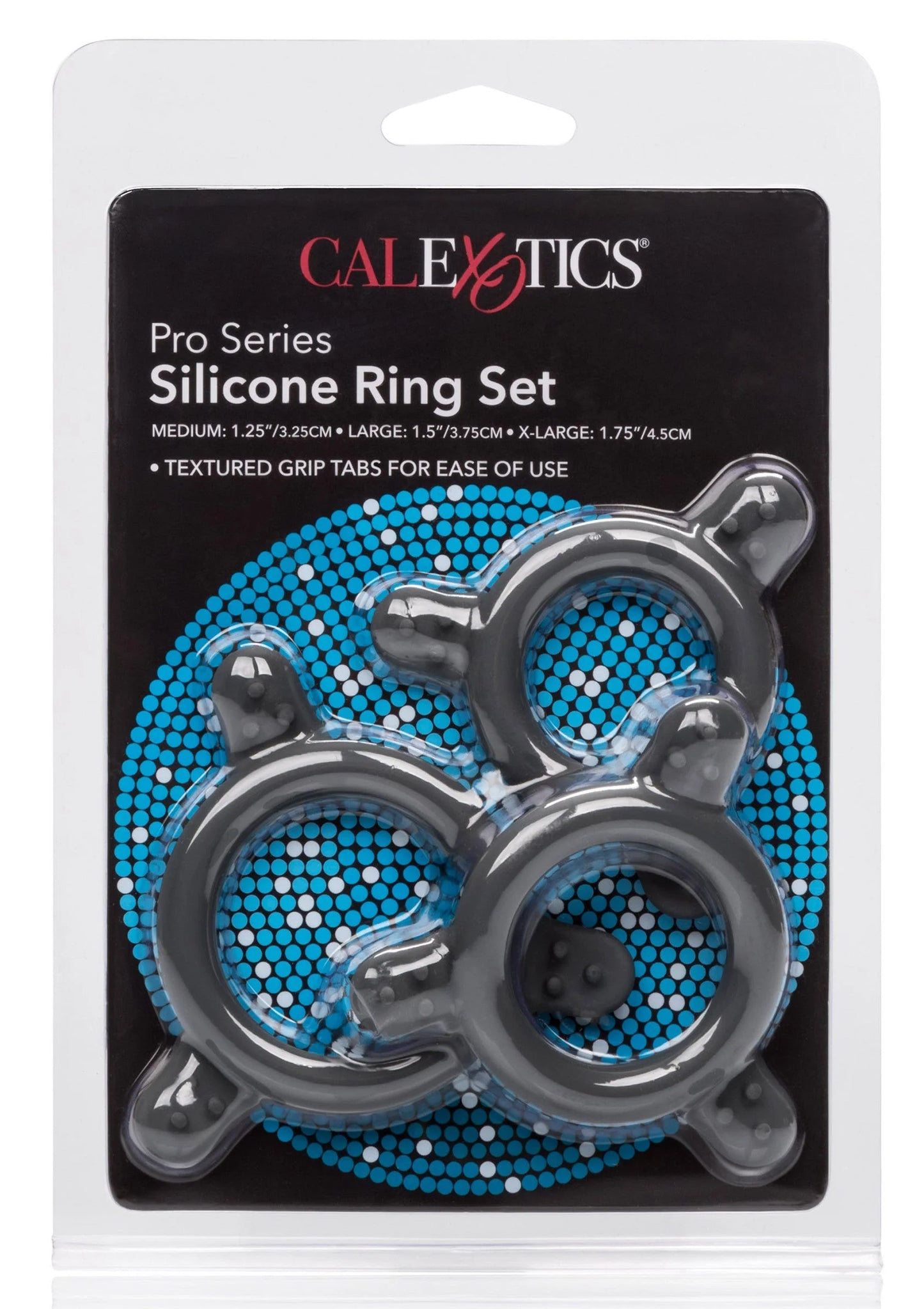 CalExotics Pro Series siliconen ringenset in blister: donkergrijs, met nopjes