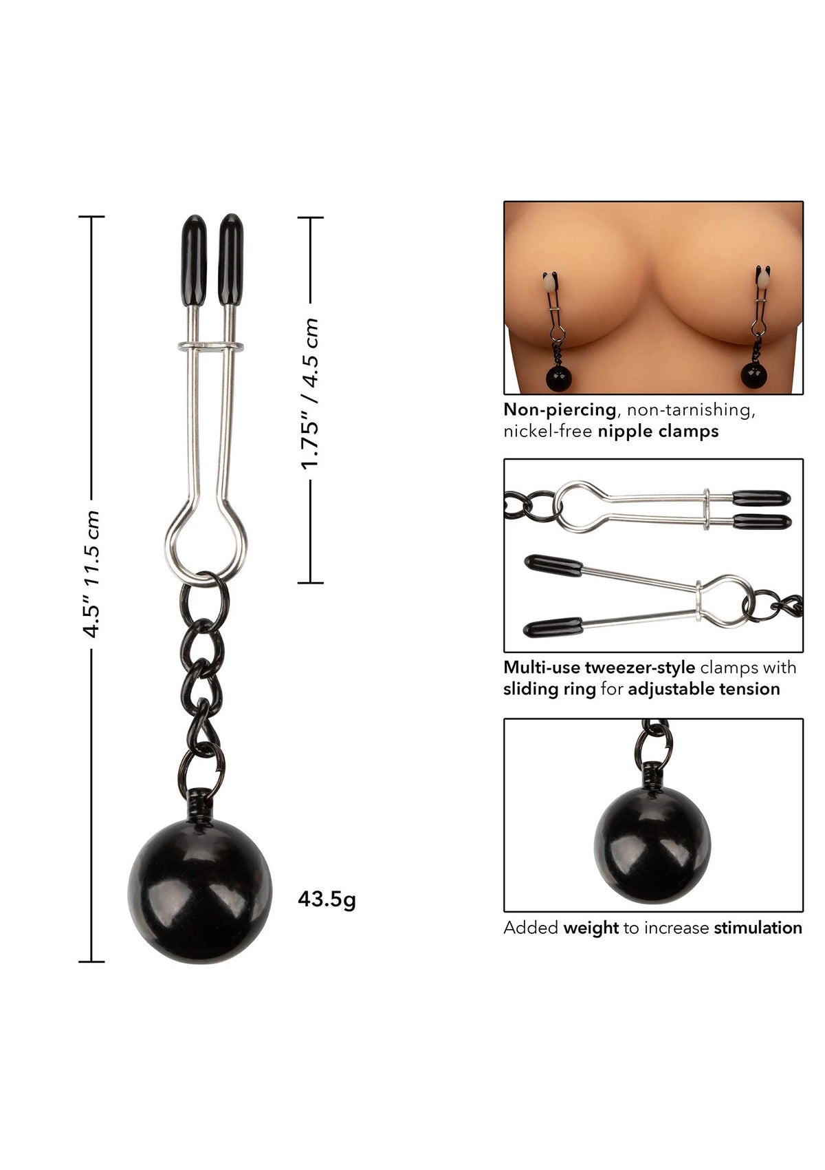 Bestel: Weighted Tweezer Nipple Clamps by CalExotics - bij Happytoys.nl, happytoys.be, Happytoys.ae: erotische sex webshop | liever Happy dan Easy ⭐⭐⭐⭐⭐