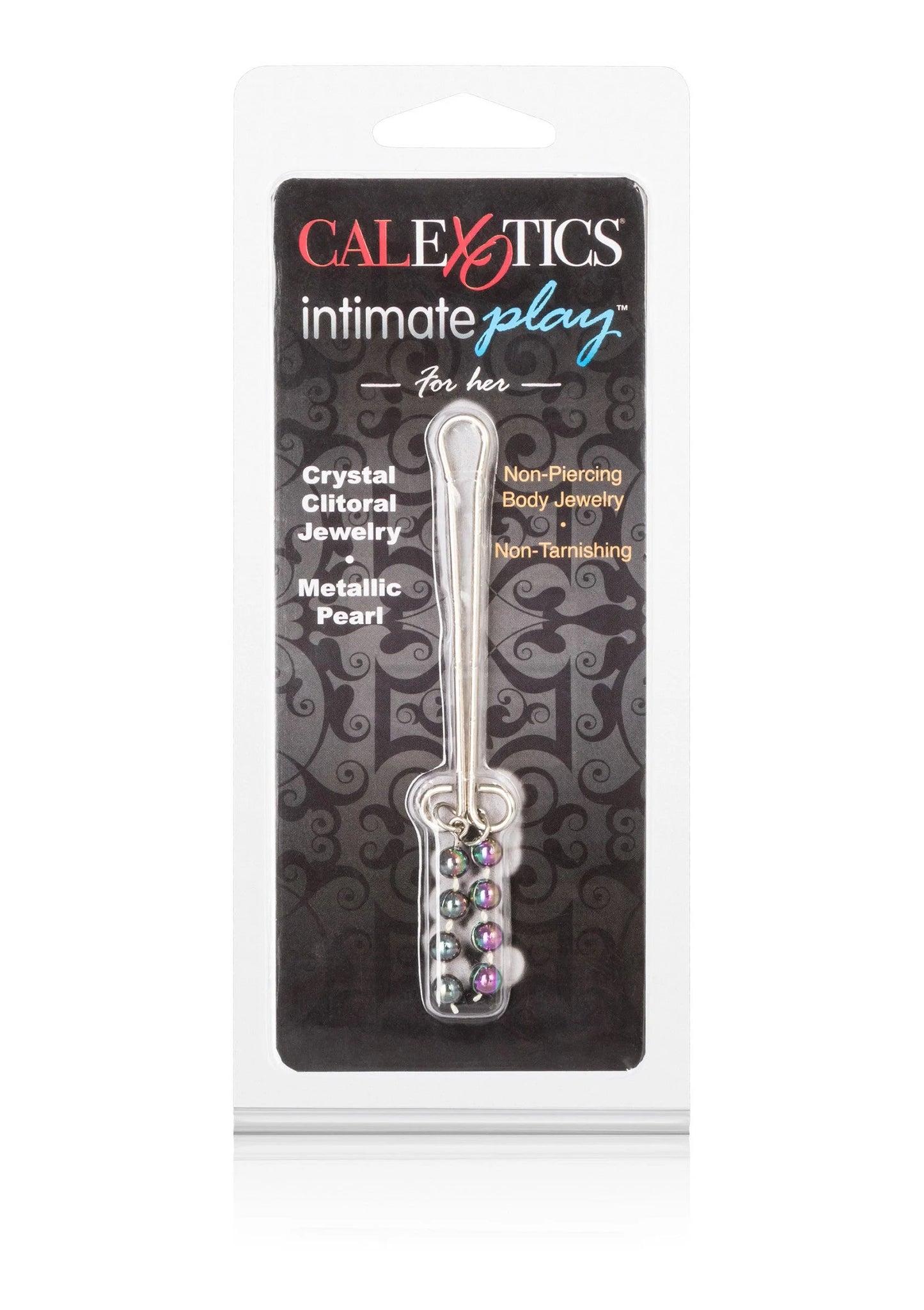 CalExotics int. play kaartverpakking met clitoris-sieraad, metalen staaf en kralen