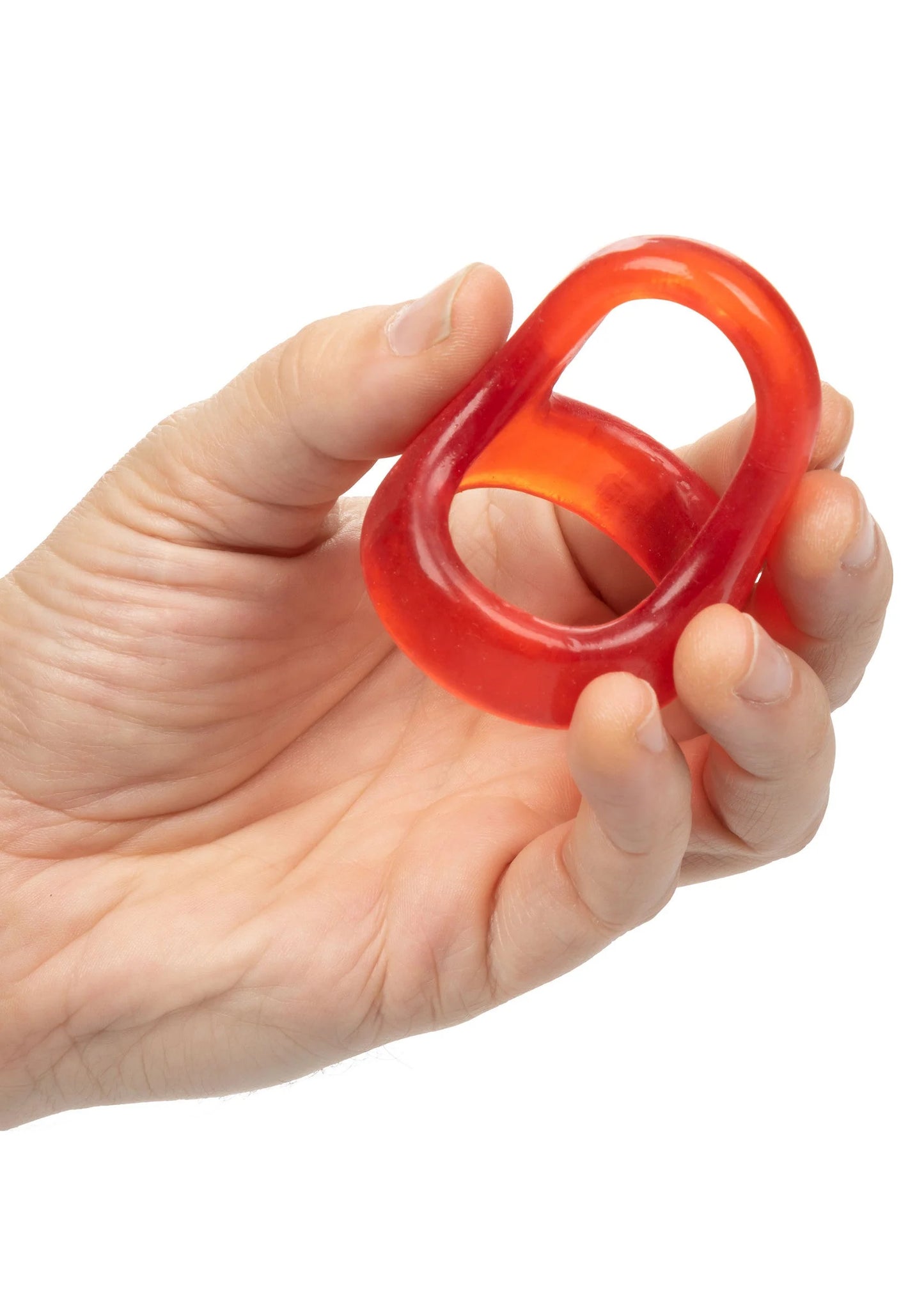 Oranje cockring in hand, ronde opening, glanzende XL Snug Tugger