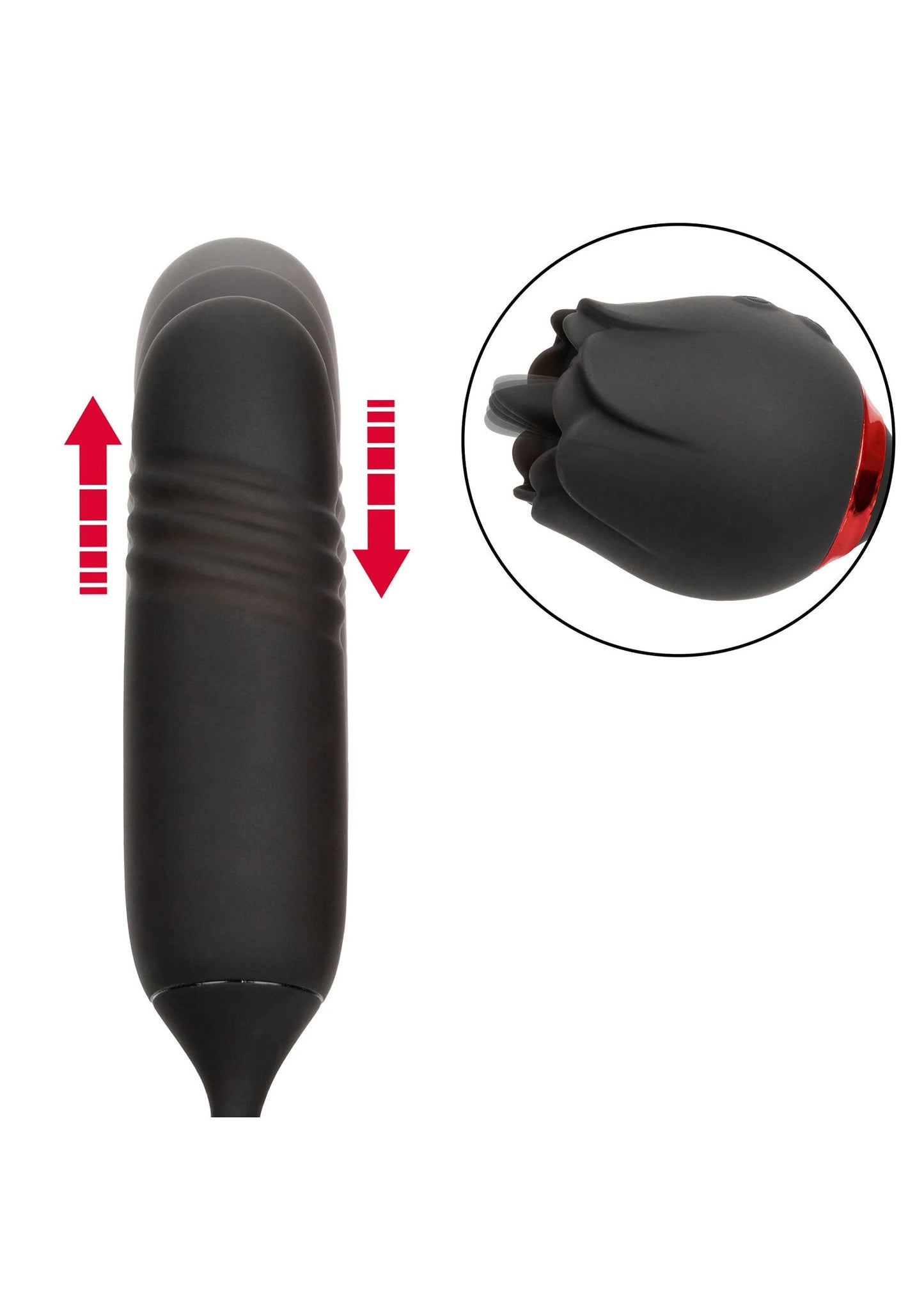 Zwarte vibrator met afmetingenvergelijking en ronde uiteinden van de steel