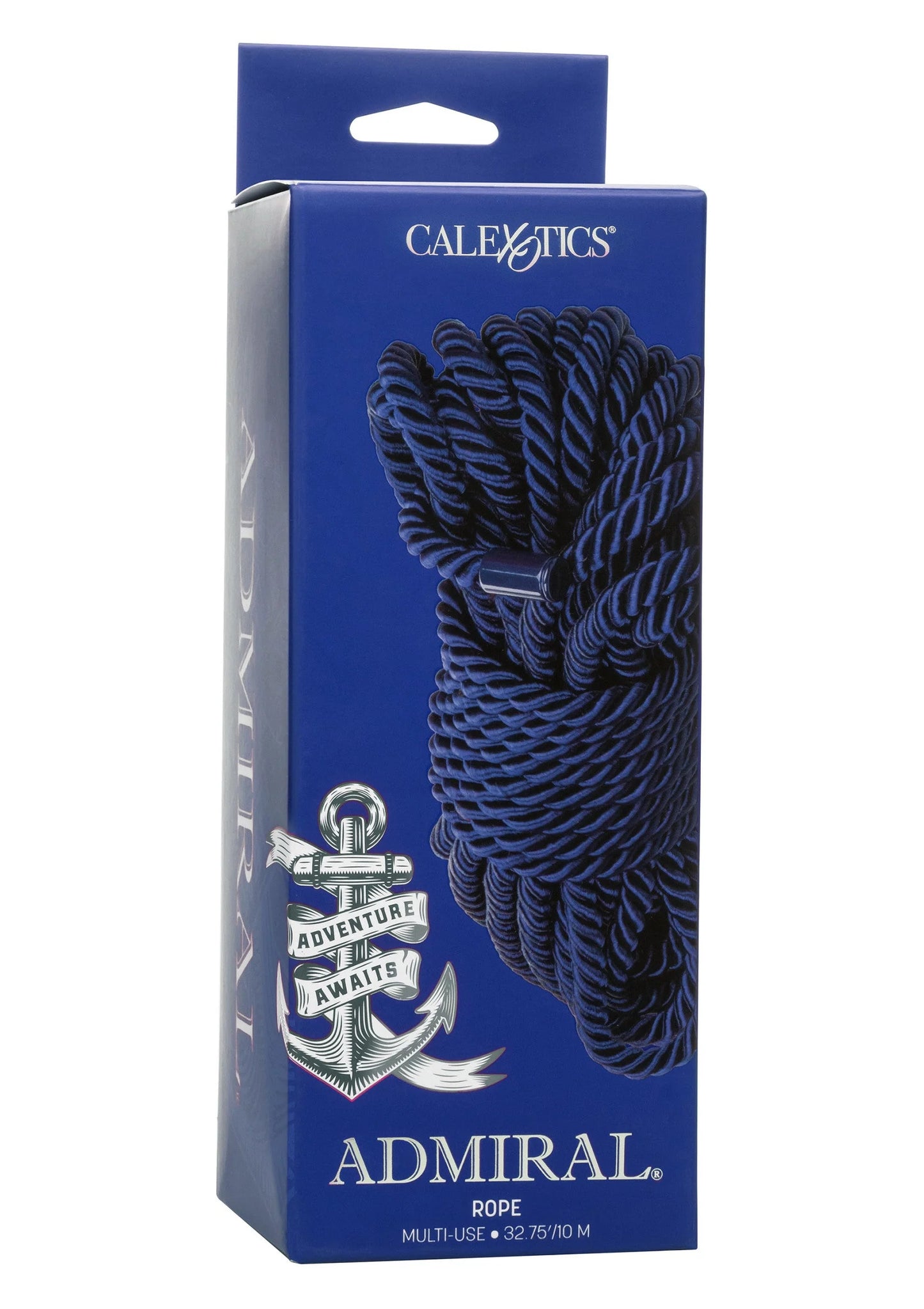 Donkerblauw gevlochten touwkoord in blauwe CalExotics Admiral-verpakking
