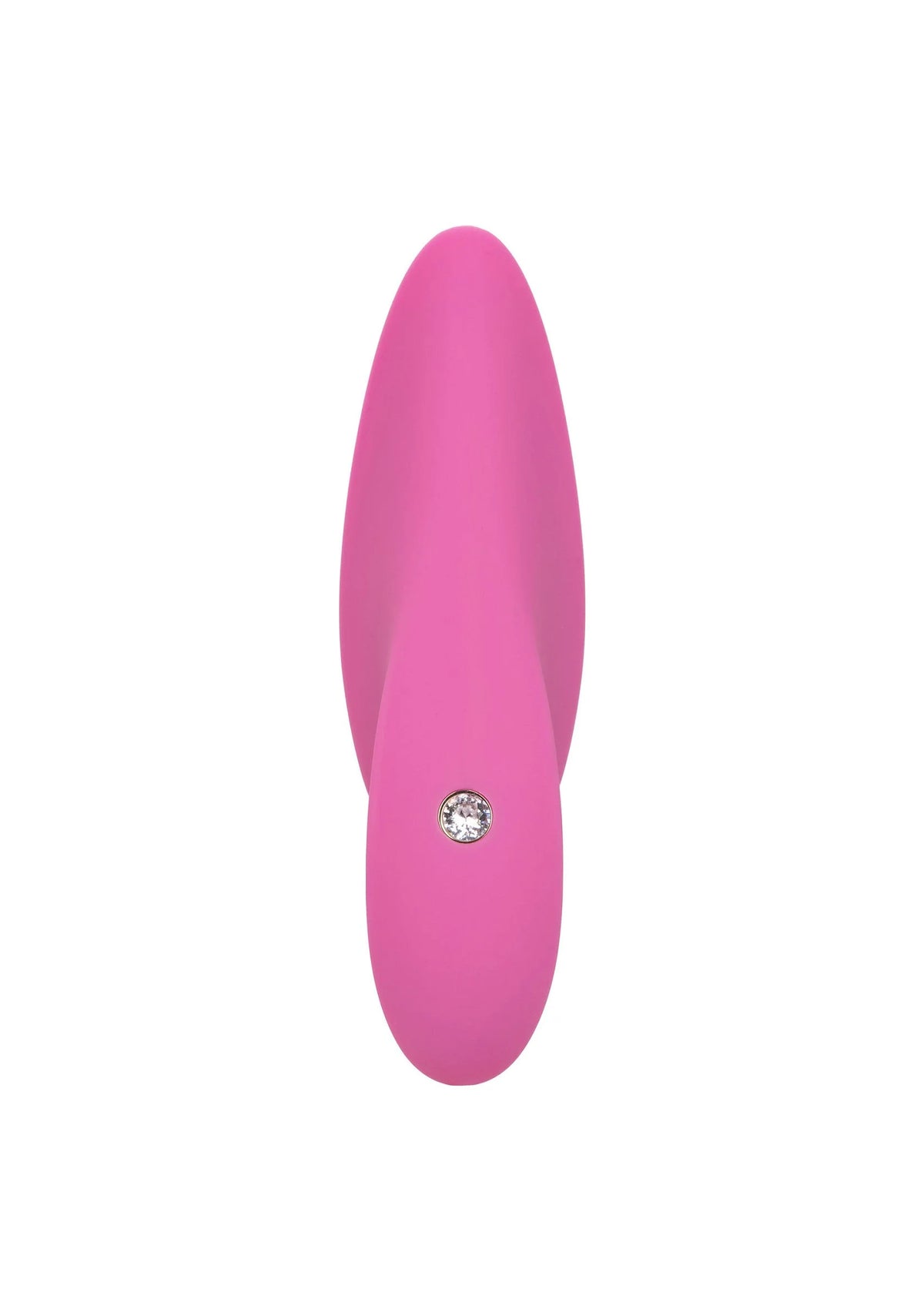 Roze vibrator met zilverkleurig detailknopje, langwerpige ovale vorm