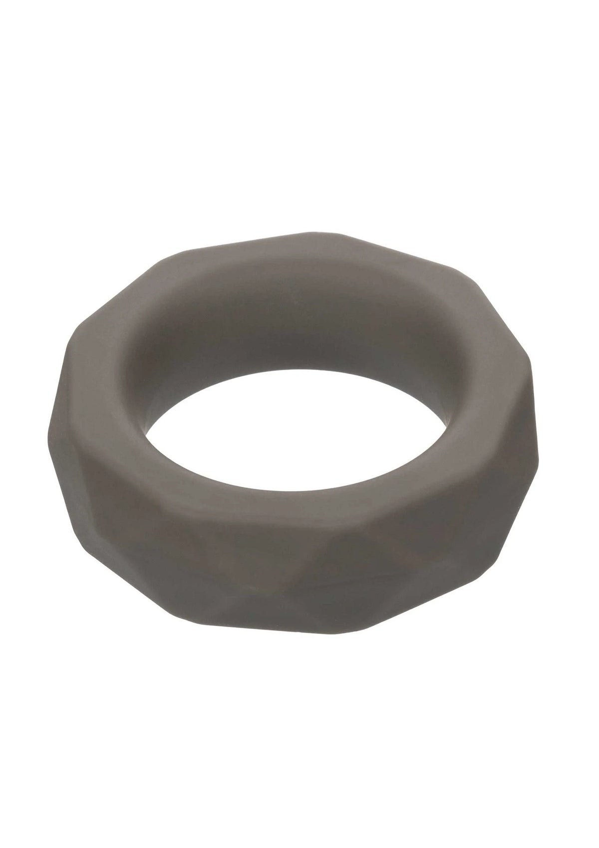 Donkergrijze ring met brede ovale opening, glad oppervlak
