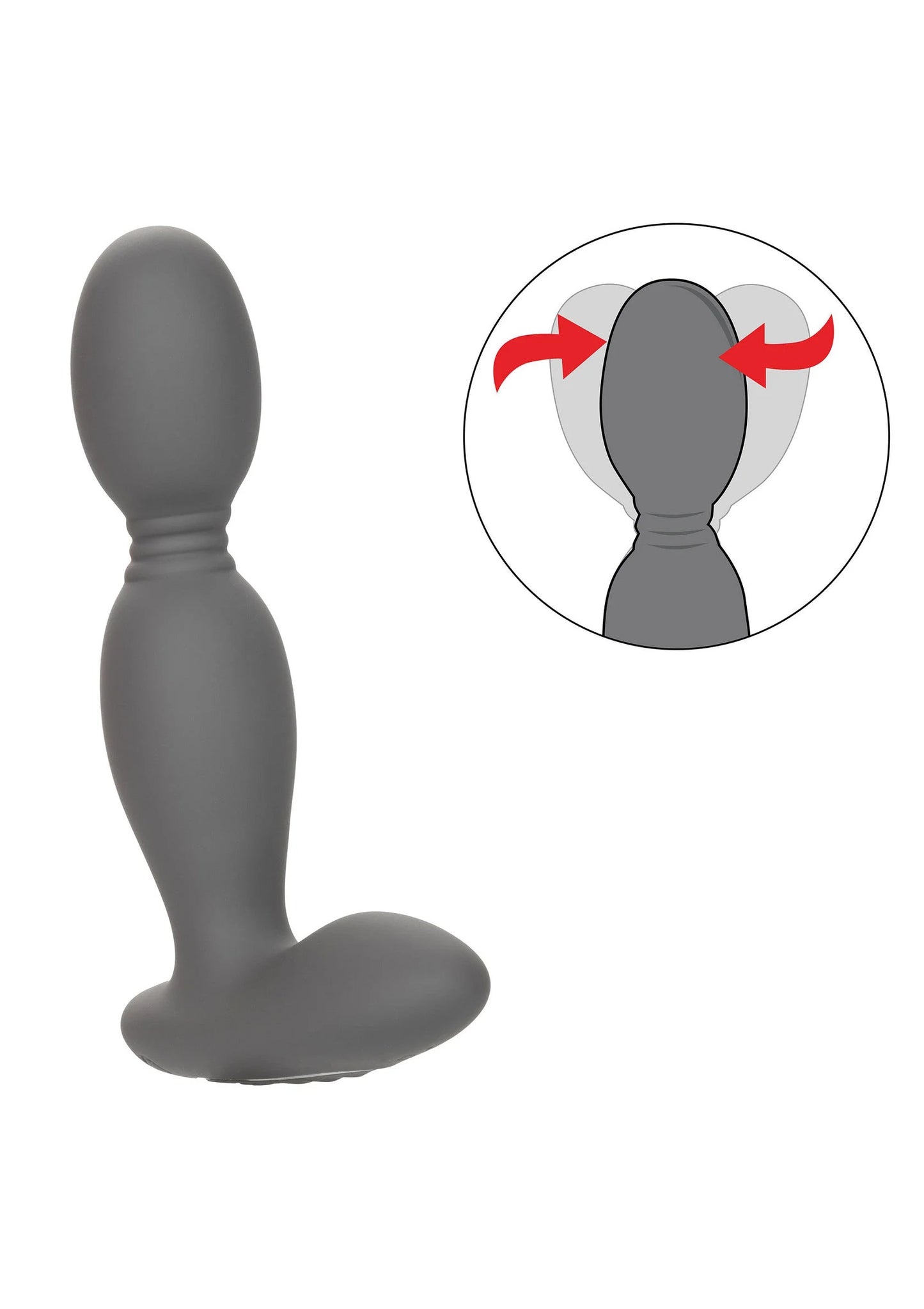 Donkergrijze roterende probe-vibrator; pijlillustratie toont draaiende beweging