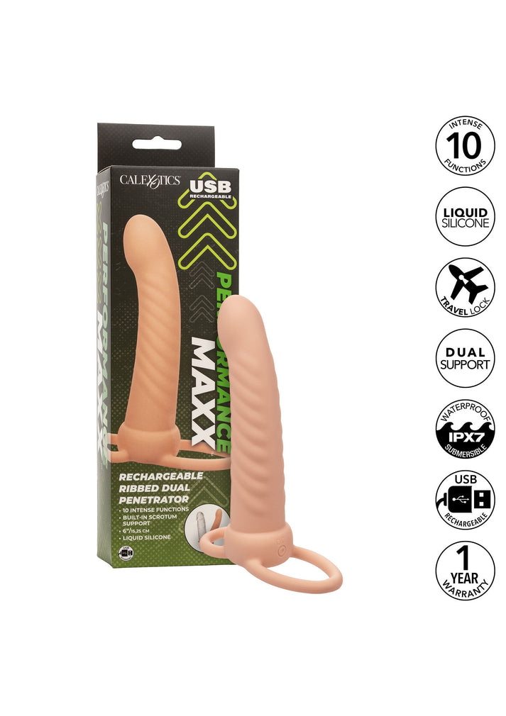 Bestel: Ribbed Dual Penetrator by CalExotics Performance Maxx - bij Happytoys.nl, happytoys.be, Happytoys.ae: erotische sex webshop | liever Happy dan Easy ⭐⭐⭐⭐⭐
