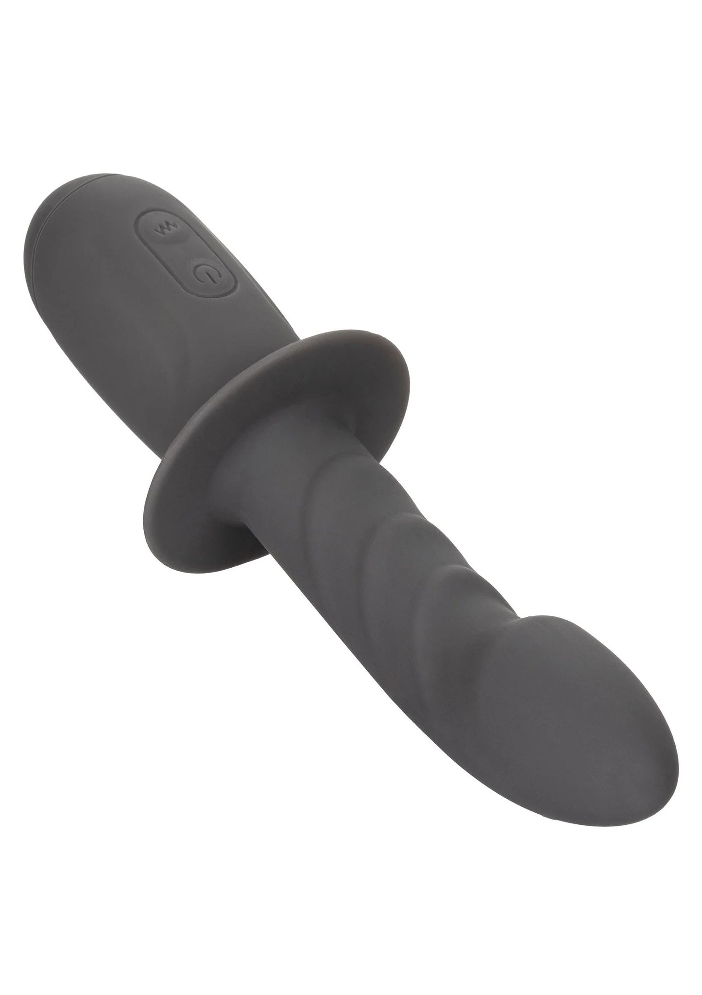 Gyrerende dildo van CalExotics, zwart, met twee knoppen op de brede handgreep