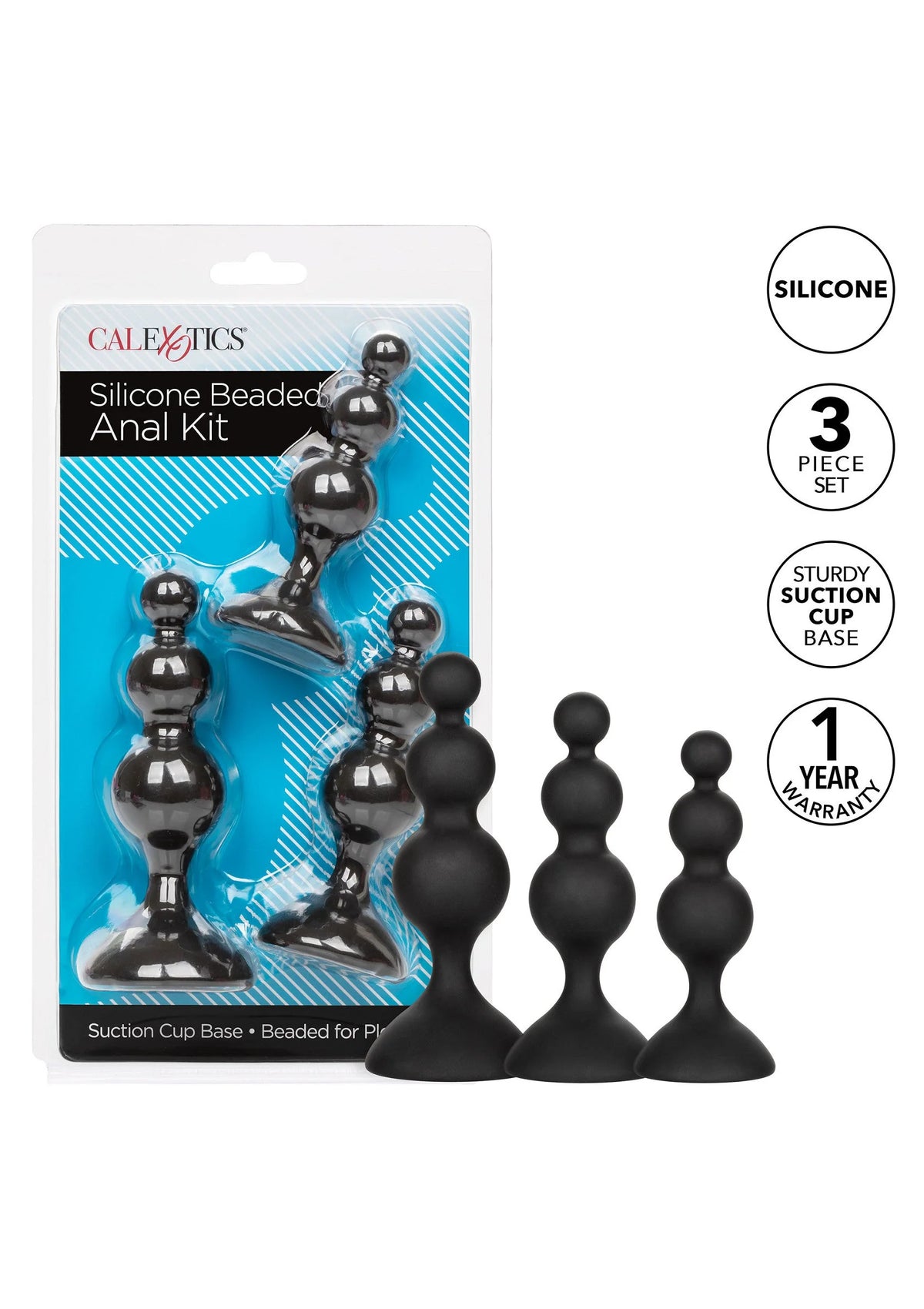 Bestel: Silicone Beaded Anal Kit by CalExotics - bij Happytoys.nl, happytoys.be, Happytoys.ae: erotische sex webshop | liever Happy dan Easy ⭐⭐⭐⭐⭐