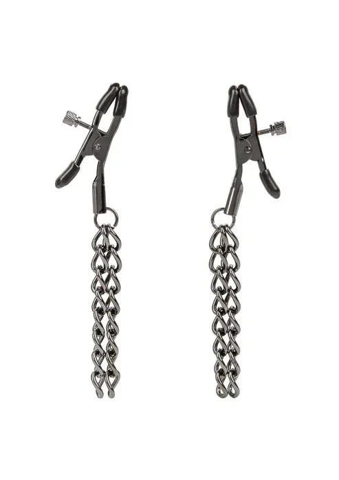 Bestel: Chain Nipple Clamps by CalExotics - bij Happytoys.nl, happytoys.be, Happytoys.ae: erotische sex webshop | liever Happy dan Easy ⭐⭐⭐⭐⭐ - Default Title - 16770 - BLACK