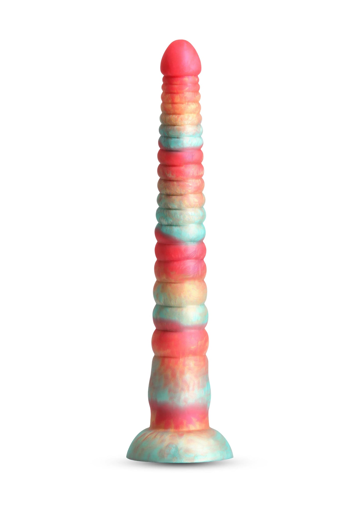 Opgestapelde kleuren dildo met geribbelde schacht, brede voet en afgeronde punt