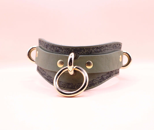 Submissive Necklace Avocado Green Leather Choker | Discreet Day Collar