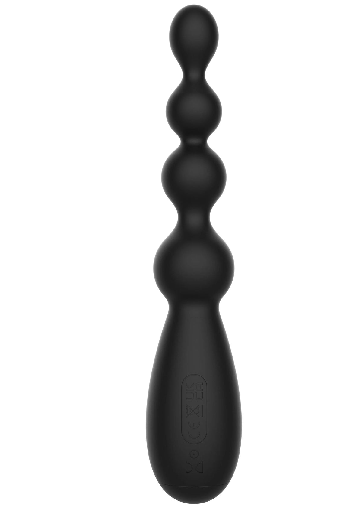 Zwarte anale vibrator met bolle knoppen en ronde top, basis met bedieningsknop