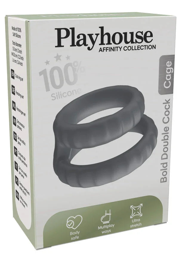 Bestel: Bold Double Cock Cage by Playhouse Affinity - bij Happytoys.nl, happytoys.be, Happytoys.ae: erotische sex webshop | liever Happy dan Easy ⭐⭐⭐⭐⭐