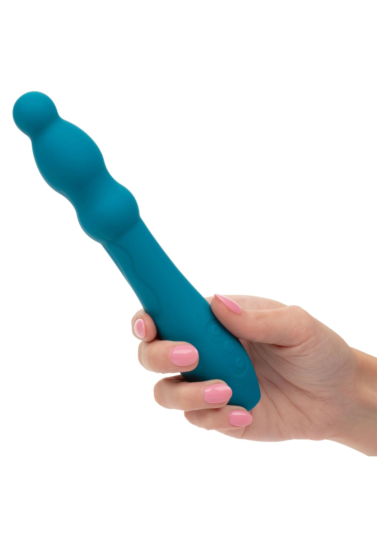 Turquoise vibrator met handgreep en afgeronde uiteinden