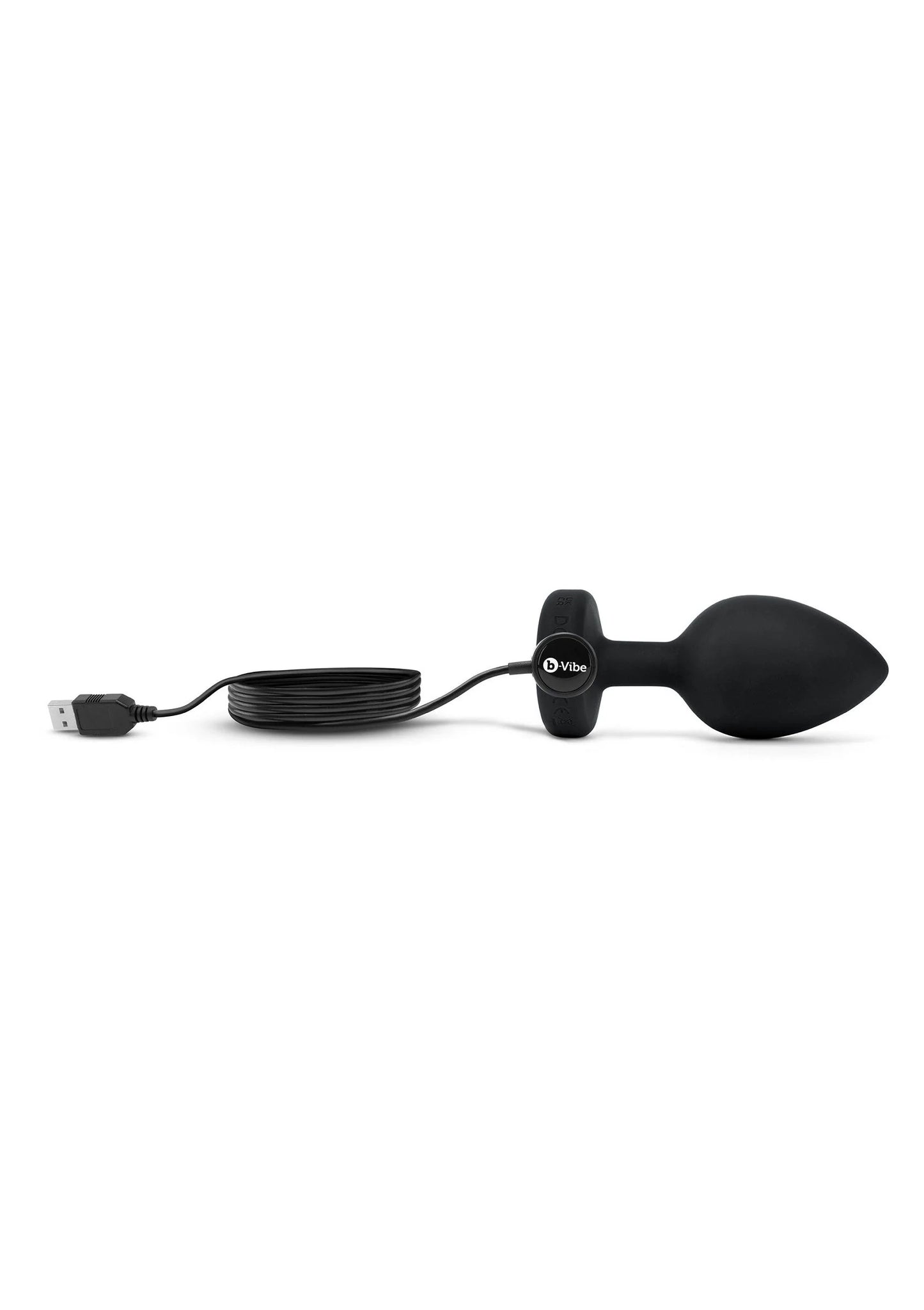 Zwarte anale plug met diamantbasis en USB-kabel met aansluitpunt