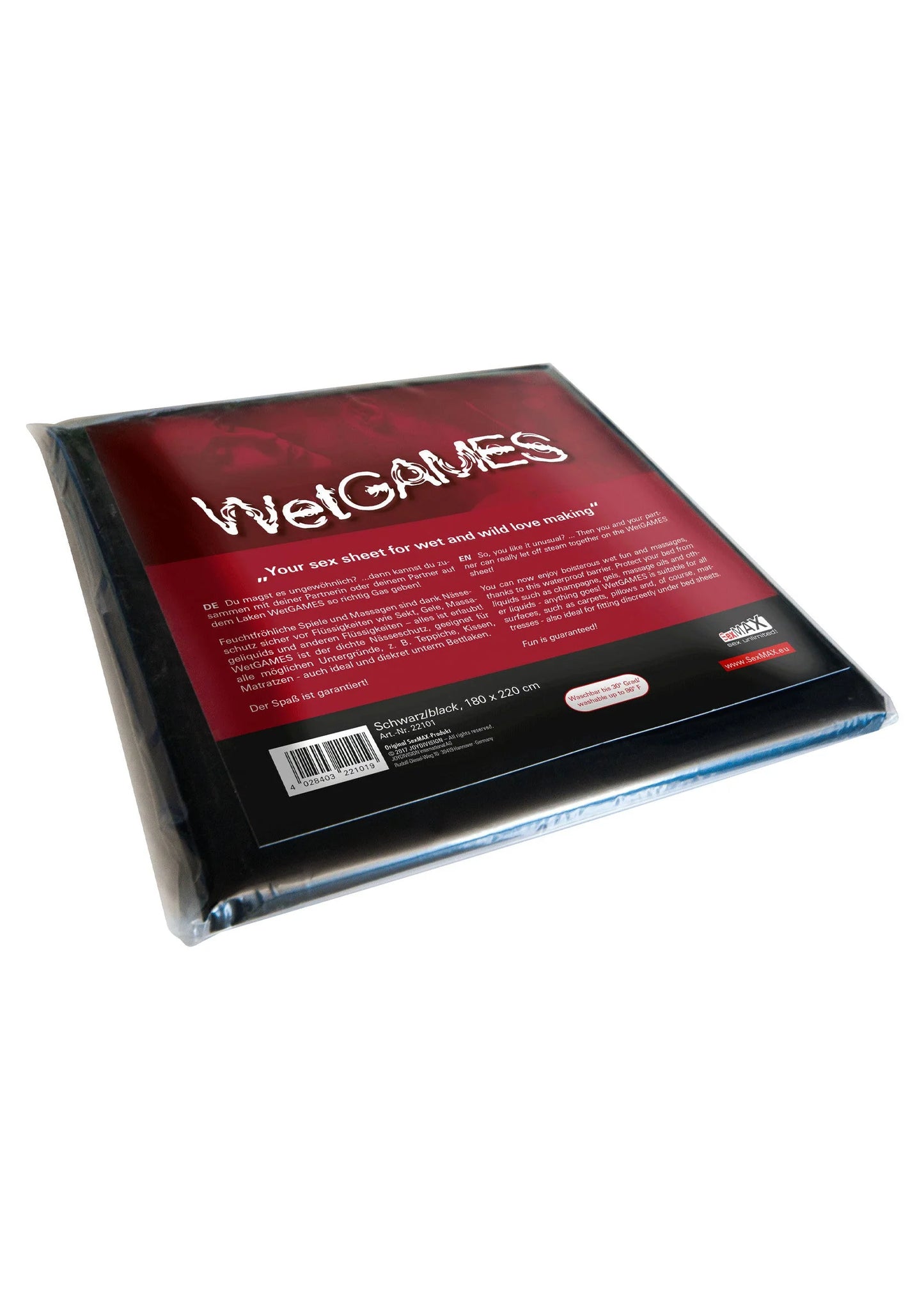 WetGames hoeslaken verpakking met rode kaart en barcode, 180x220