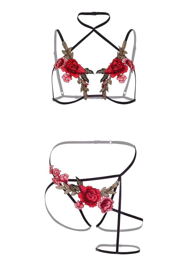 Bestel: Roses Bra and Crotchless Panty by Daring Intimates - bij Happytoys.nl, happytoys.be, Happytoys.ae: erotische sex webshop | liever Happy dan Easy ⭐⭐⭐⭐⭐