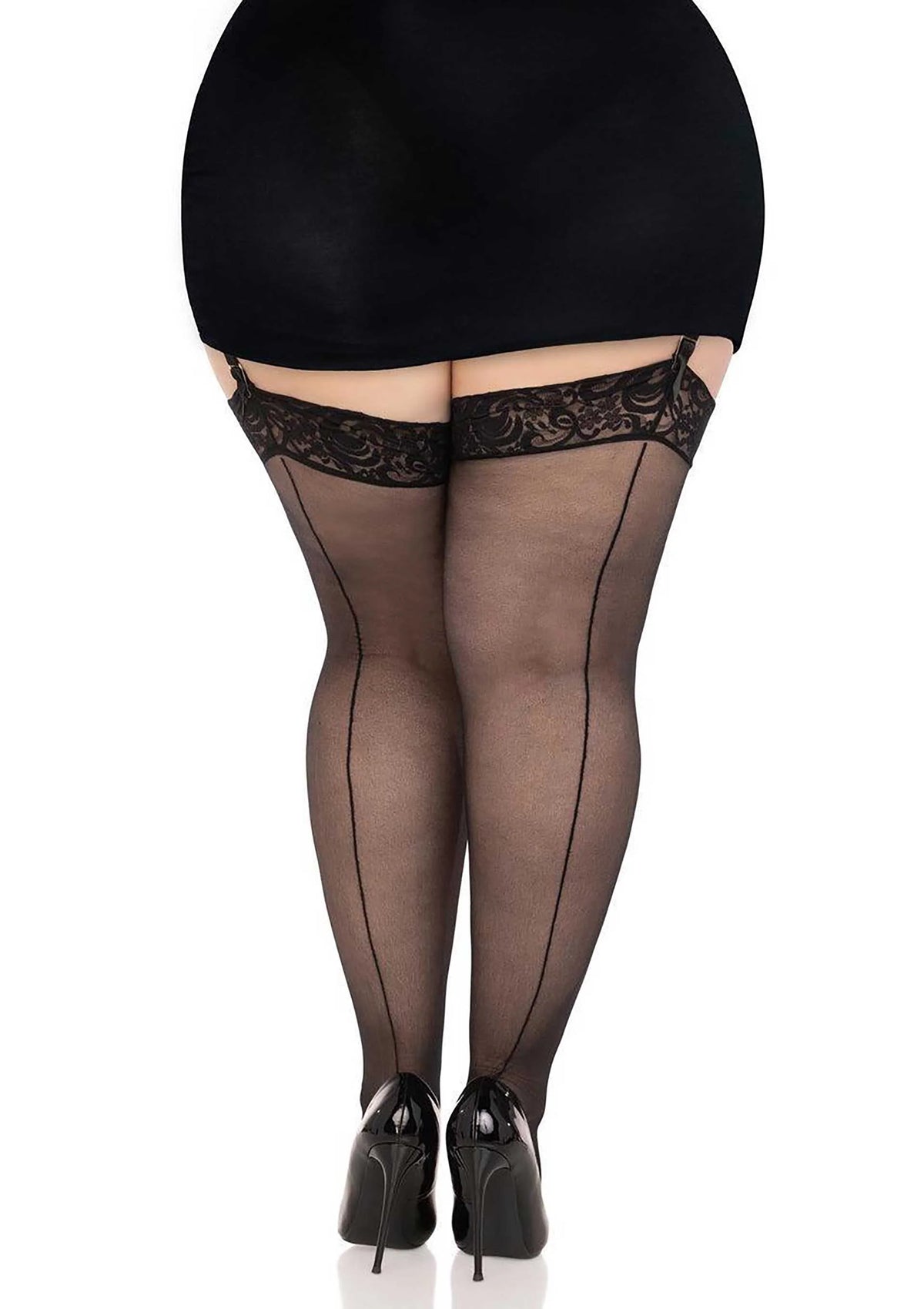 Bestel: Plus Sheer Backseam Stockings with Lace Top by Leg Avenue - bij Happytoys.nl, happytoys.be, Happytoys.ae: erotische sex webshop | liever Happy dan Easy βββββ