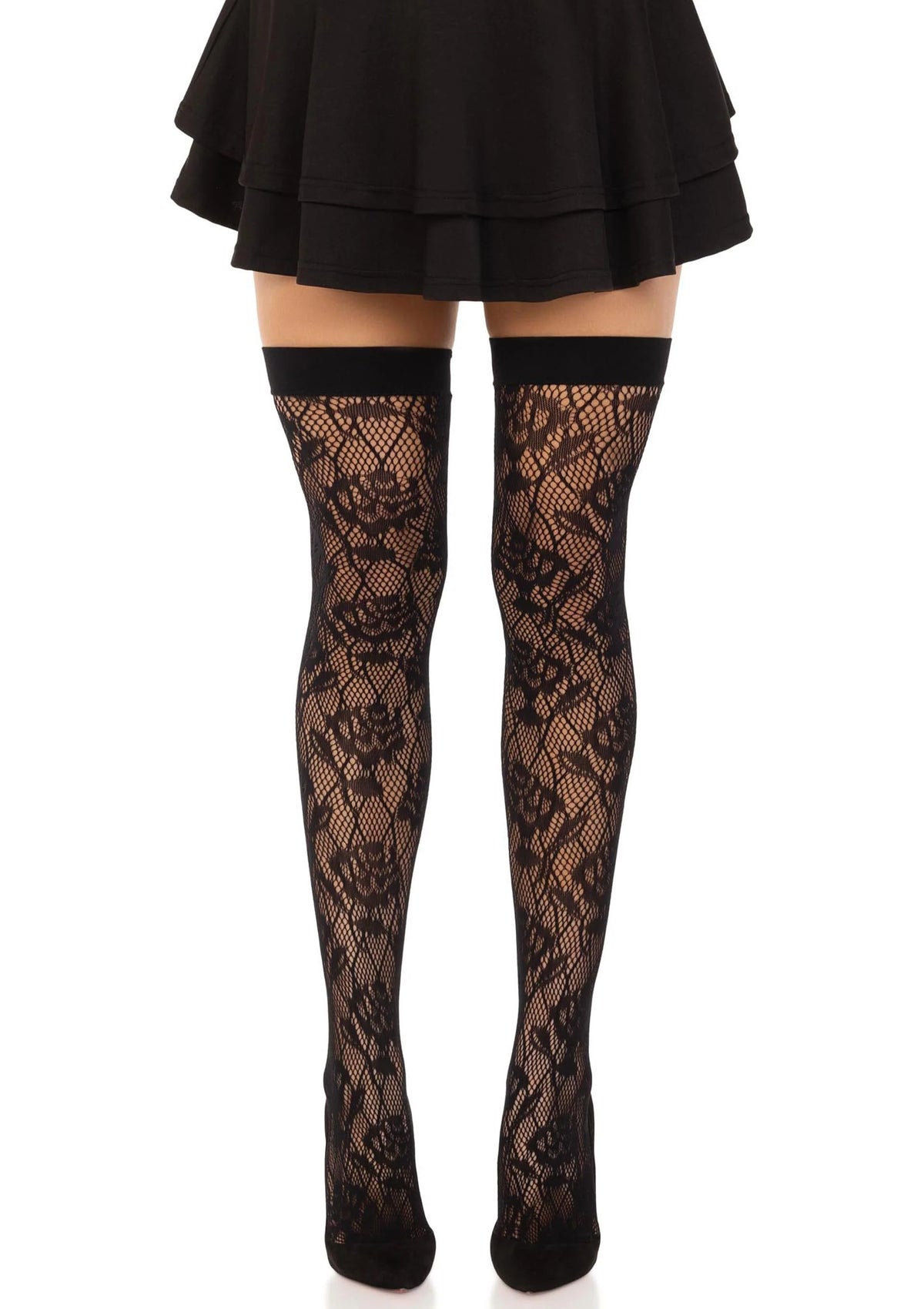 Bestel: Wild Rose Net Thigh Highs (Black) by Leg Avenue - bij Happytoys.nl, happytoys.be, Happytoys.ae: erotische sex webshop | liever Happy dan Easy βββββ