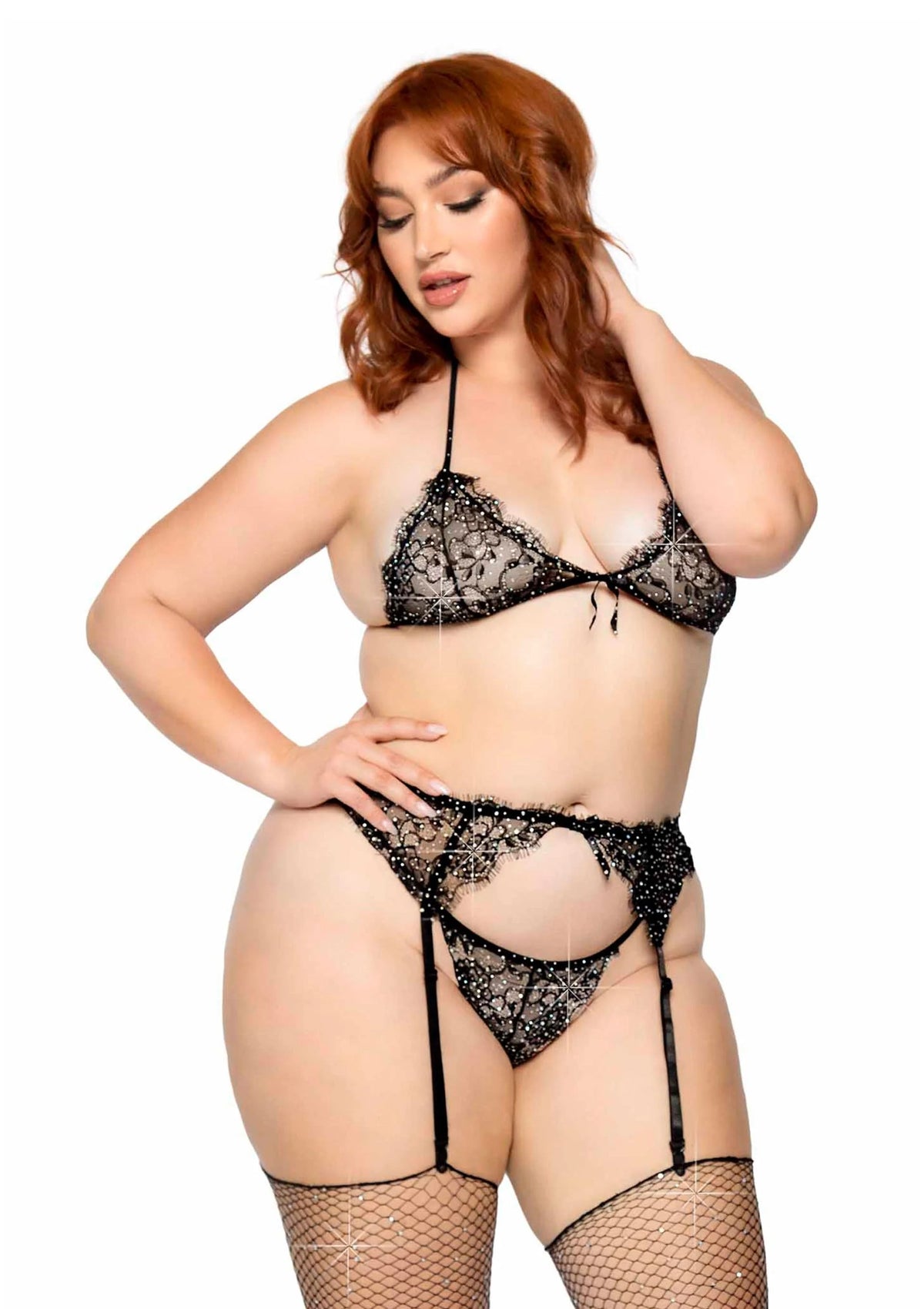 Bestel: Plus Lace Bra Top, String and Garter Belt by Leg Avenue - bij Happytoys.nl, happytoys.be, Happytoys.ae: erotische sex webshop | liever Happy dan Easy βββββ