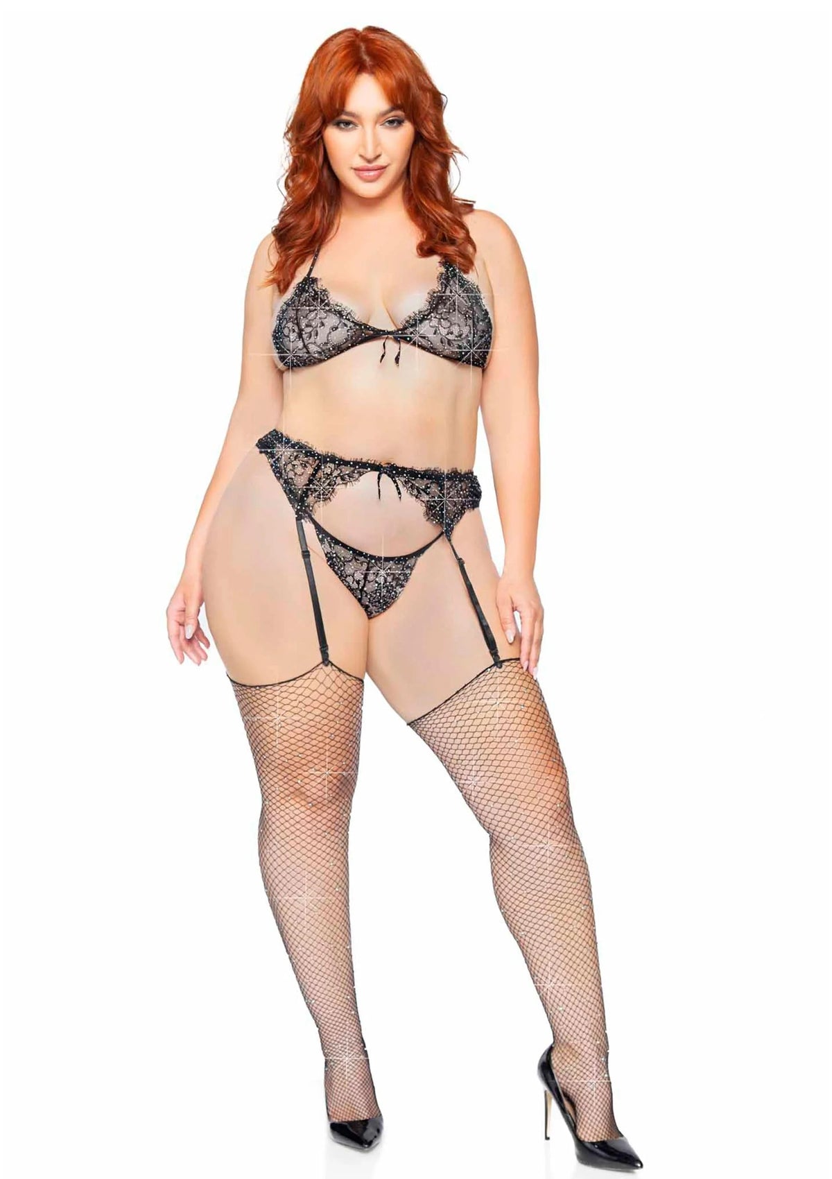 Bestel: Plus Lace Bra Top, String and Garter Belt by Leg Avenue - bij Happytoys.nl, happytoys.be, Happytoys.ae: erotische sex webshop | liever Happy dan Easy βββββ