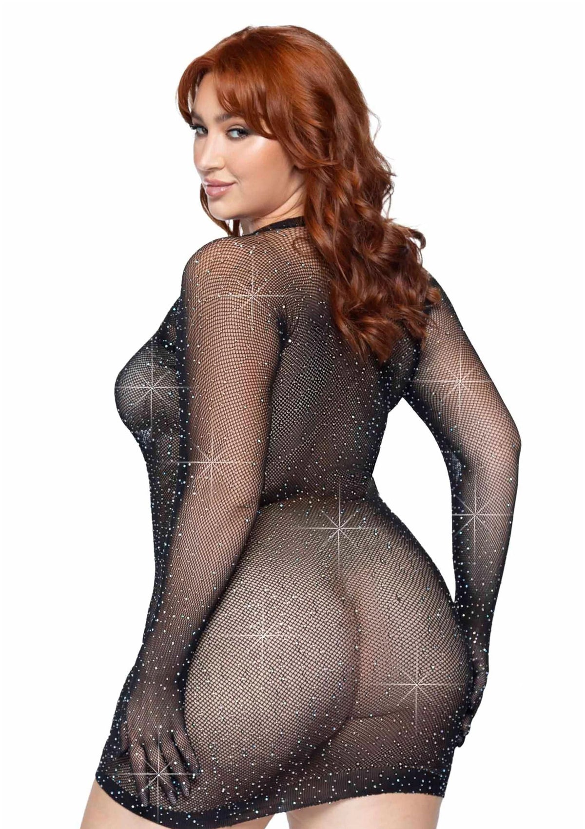 Bestel: Plus Rhinestone Fishnet Gloved Mini Dress - bij Happytoys.nl, happytoys.be, Happytoys.ae: erotische sex webshop | liever Happy dan Easy ⭐⭐⭐⭐⭐