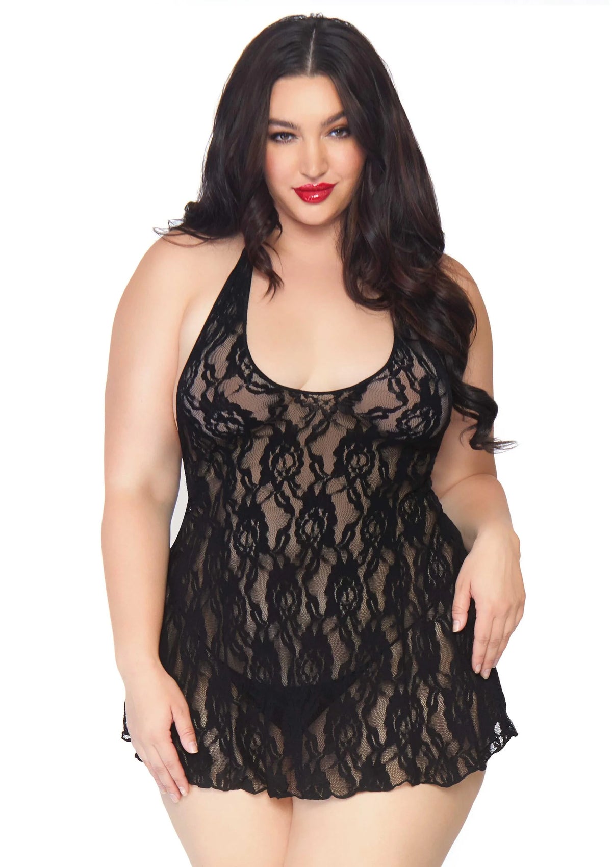 Bestel: Plus Halter Rose Lace Dress by Leg Avenue - bij Happytoys.nl, happytoys.be, Happytoys.ae: erotische sex webshop | liever Happy dan Easy βββββ - Default Title - 82049 - BLACK - PLUS