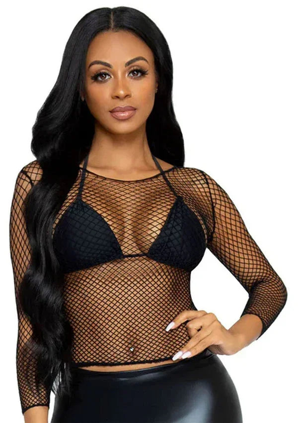 Bestel: Elastane Long Sleeved Fishnet Shirt by Leg Avenue β Stretch Mesh Top - bij Happytoys.nl, happytoys.be, Happytoys.ae: erotische sex webshop | liever Happy dan Easy βββββ - Zwart - One Size - 85387 - BLACK - O/S