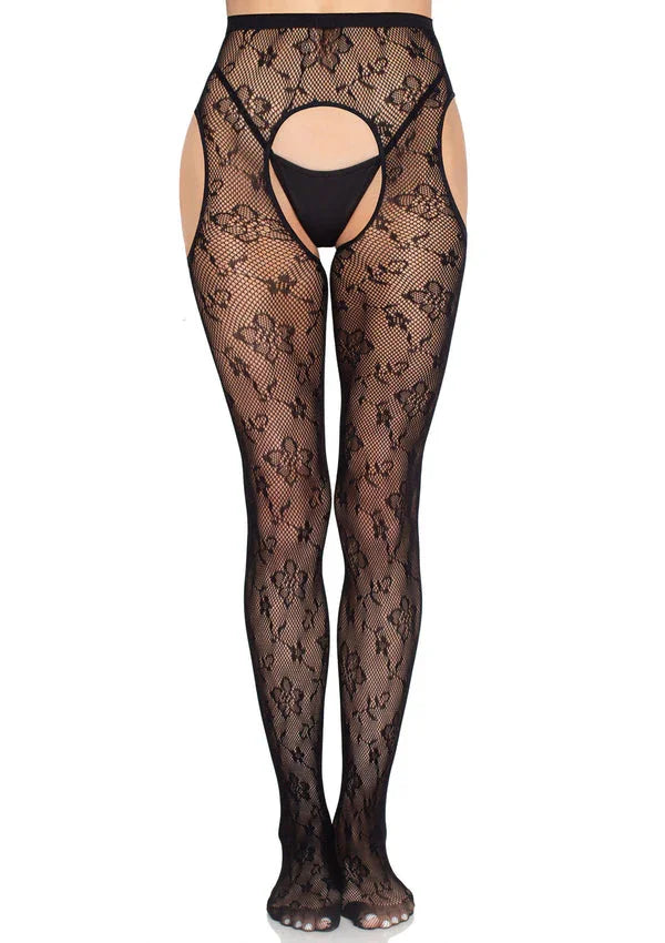 Bestel: Bloom Net Suspender Tights by Leg Avenue | Sexy Fishnet Suspender Tights for Women - bij Happytoys.nl, happytoys.be, Happytoys.ae: erotische sex webshop | liever Happy dan Easy ⭐⭐⭐⭐⭐
