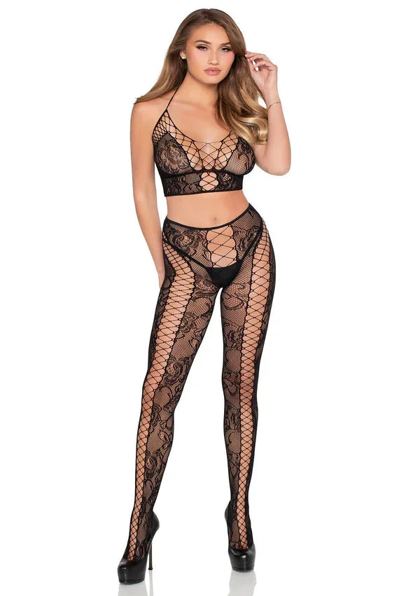 Bestel: Lace Crop Top and Tights by Leg Avenue - bij Happytoys.nl, happytoys.be, Happytoys.ae: erotische sex webshop | liever Happy dan Easy βββββ - One Size - 89368 - BLACK - O/S