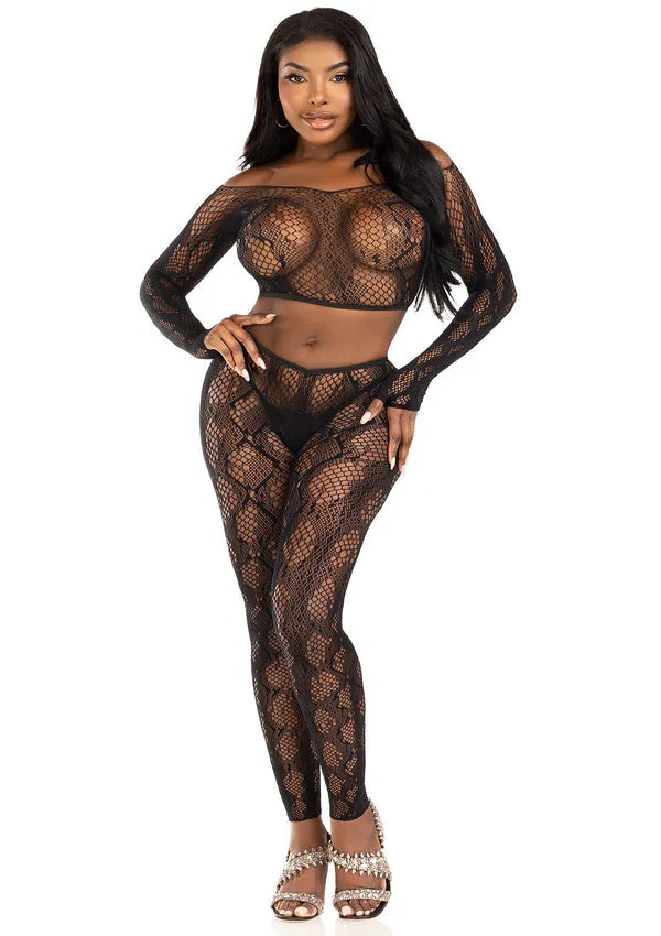 Bestel: Python Crop Top & Footless Tights by Leg Avenue - bij Happytoys.nl, happytoys.be, Happytoys.ae: erotische sex webshop | liever Happy dan Easy ⭐⭐⭐⭐⭐