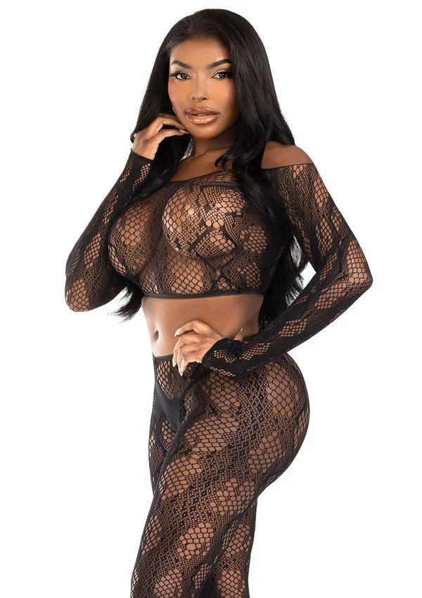 Bestel: Python Crop Top & Footless Tights by Leg Avenue - bij Happytoys.nl, happytoys.be, Happytoys.ae: erotische sex webshop | liever Happy dan Easy ⭐⭐⭐⭐⭐