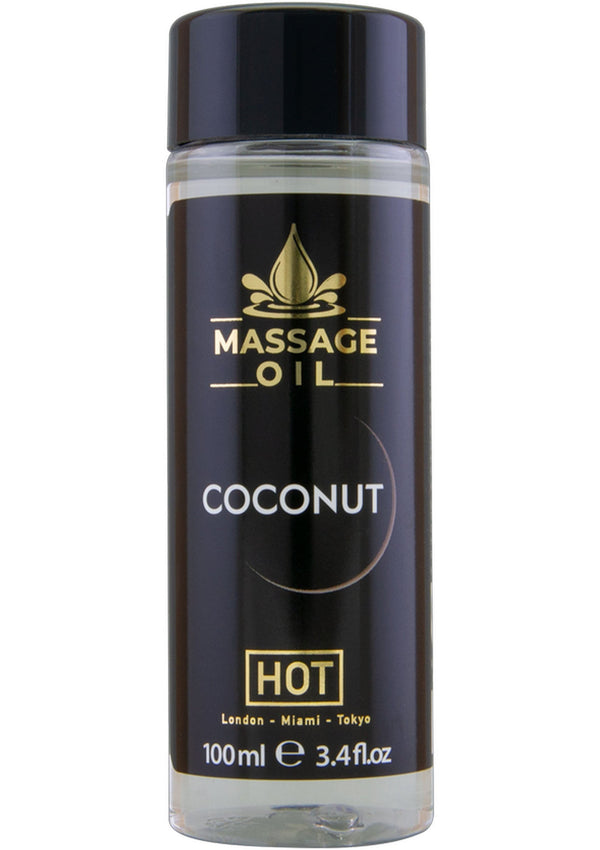 Bestel: Massage Oil 100 ml by Hot - bij Happytoys.nl, happytoys.be, Happytoys.ae: erotische sex webshop | liever Happy dan Easy ⭐⭐⭐⭐⭐ - Coconut - 90232 - COCONUT - 100