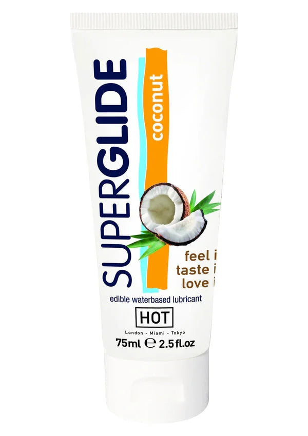 Bestel: Superglide Edible Lube 75 ml by Hot - bij Happytoys.nl, happytoys.be, Happytoys.ae: erotische sex webshop | liever Happy dan Easy ⭐⭐⭐⭐⭐ - Kokosnoot - 90238 - COCONUT - 75
