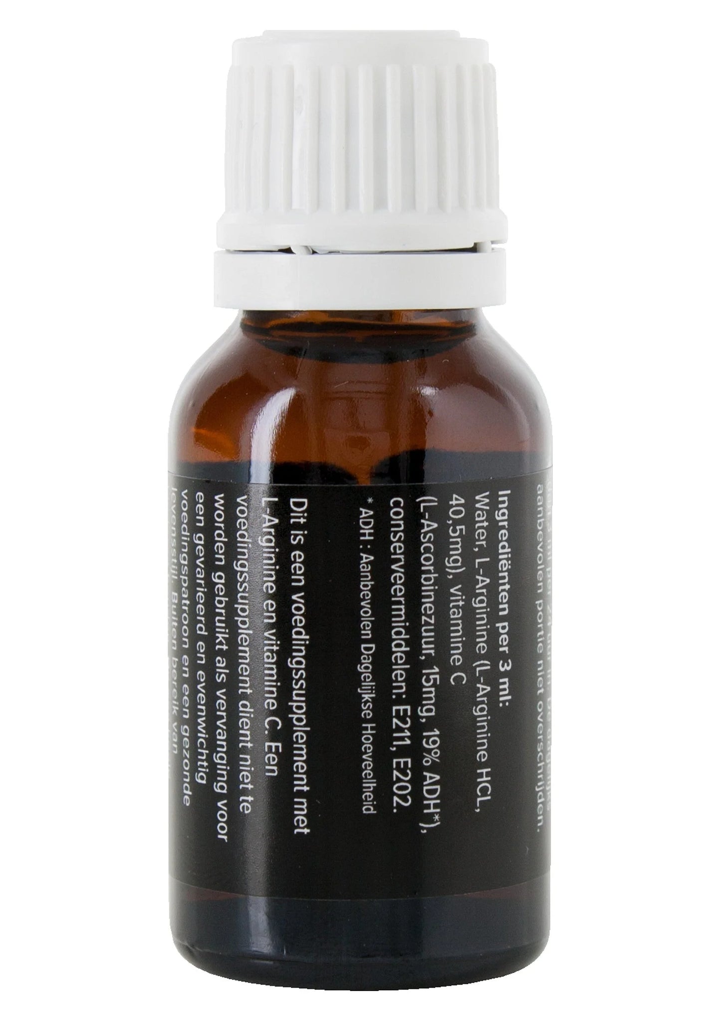 Spaanse Drops flesje met witte dop en zwart etiket, 15 ml