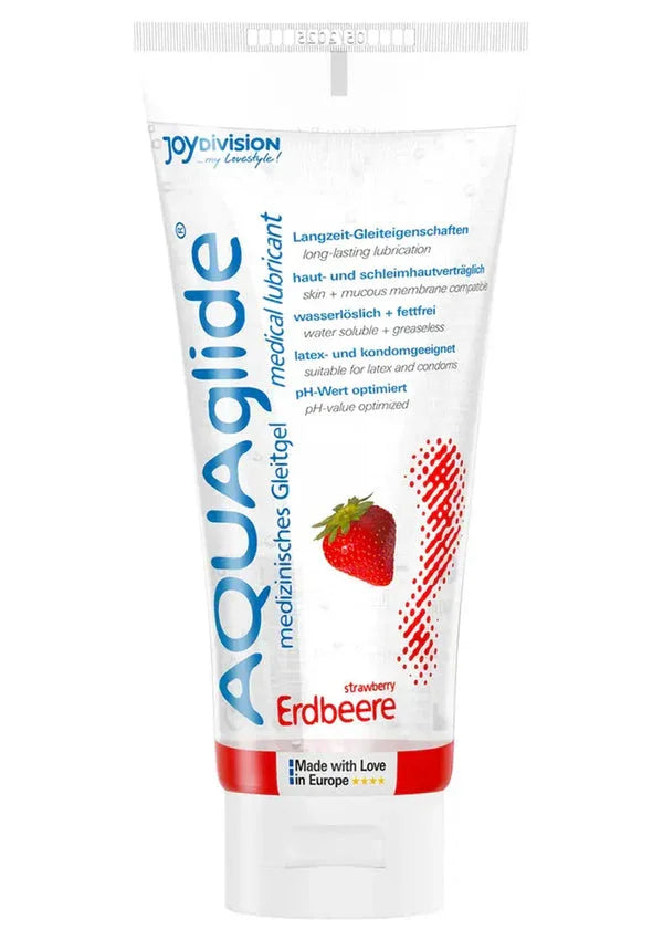 Bestel: Aquaglide 100 ml by Joy Devision - glijmiddel bij Happytoys.nl, happytoys.be, Happytoys.ae: erotische sex webshop | liever Happy dan Easy ⭐⭐⭐⭐⭐ - Strawberry - 93523 - STRAWBERRY - 100
