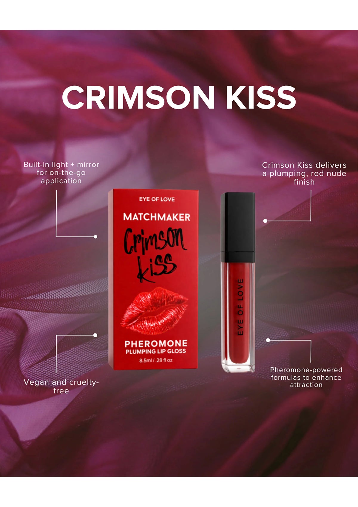 Bestel: Crimson Kiss Pheromone Lip Gloss 8ml by Eye of Love Matchmaker - bij Happytoys.nl, happytoys.be, Happytoys.ae: erotische sex webshop | liever Happy dan Easy ⭐⭐⭐⭐⭐