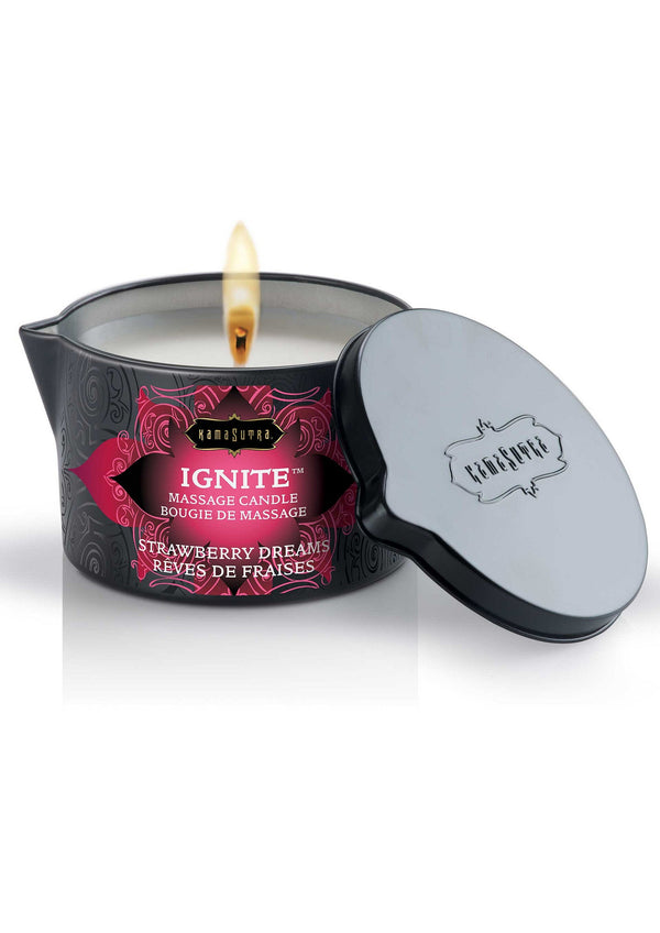Bestel: Ignite Massage Candle 170 gr by Kamasutra - bij Happytoys.nl, happytoys.be, Happytoys.ae: erotische sex webshop | liever Happy dan Easy ⭐⭐⭐⭐⭐ - Strawberry - 94006 - STRAWBERRY - 170