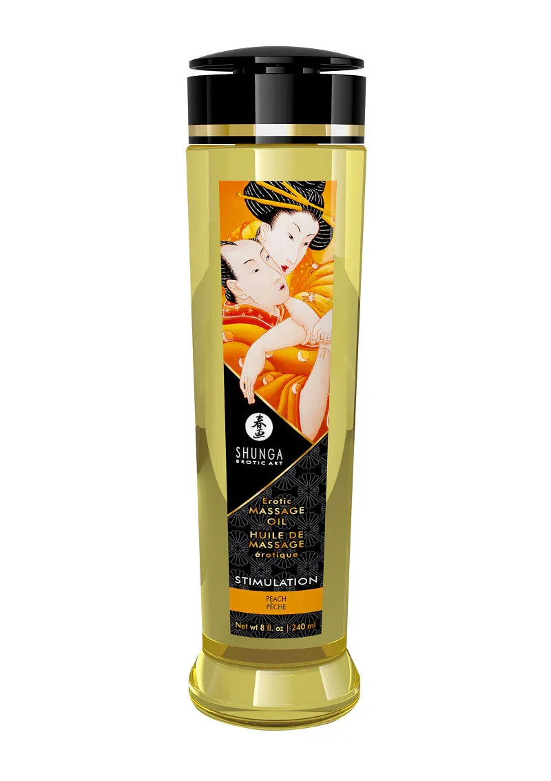 Shunga - Massage Olie - Sensual Island Flowers - 240 ml "Peach" - Happytoys Sexshop: Toys for Feeling Happy & Easy 😊 - Discreet geleverd