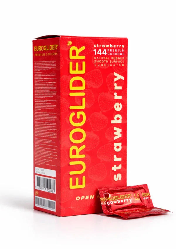 Bestel: Euroglider Strawberry 144 pcs Condoms by Euroglider - bij Happytoys.nl, happytoys.be, Happytoys.ae: erotische sex webshop | liever Happy dan Easy ⭐⭐⭐⭐⭐ - Strawberry - 96253 - STRAWBERRY