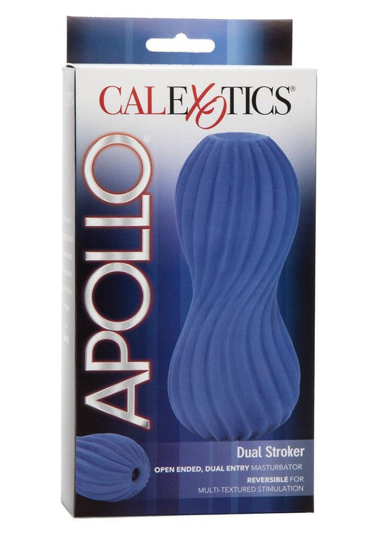 CalExotics Apollo Dual Stroker blue textured masturbator in retail packaging