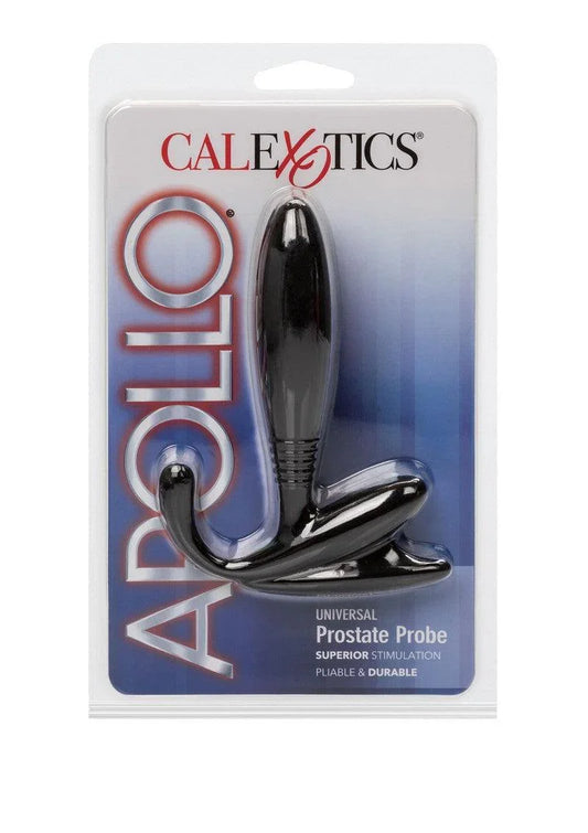 CalExotics Apollo Universal Prostate Probe in black packaging for prostate stimulation.