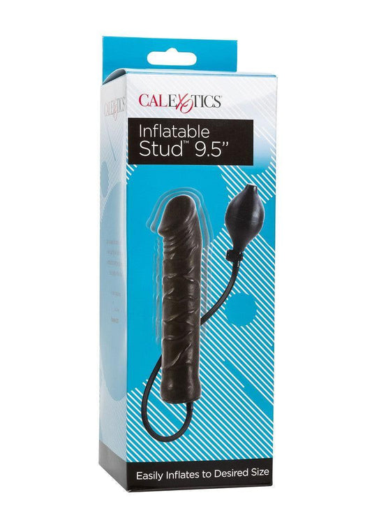 CalExotics Inflatable Stud 9.5 inch black inflatable butt plug retail packaging
