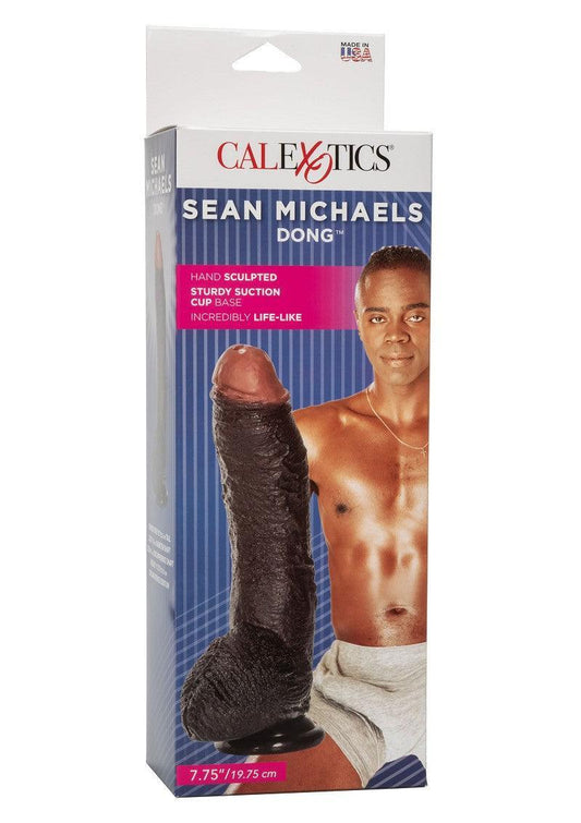 CalExotics Sean Michaels Dong life-like dildo with suction cup base, 7.75 inches, packaging with model image