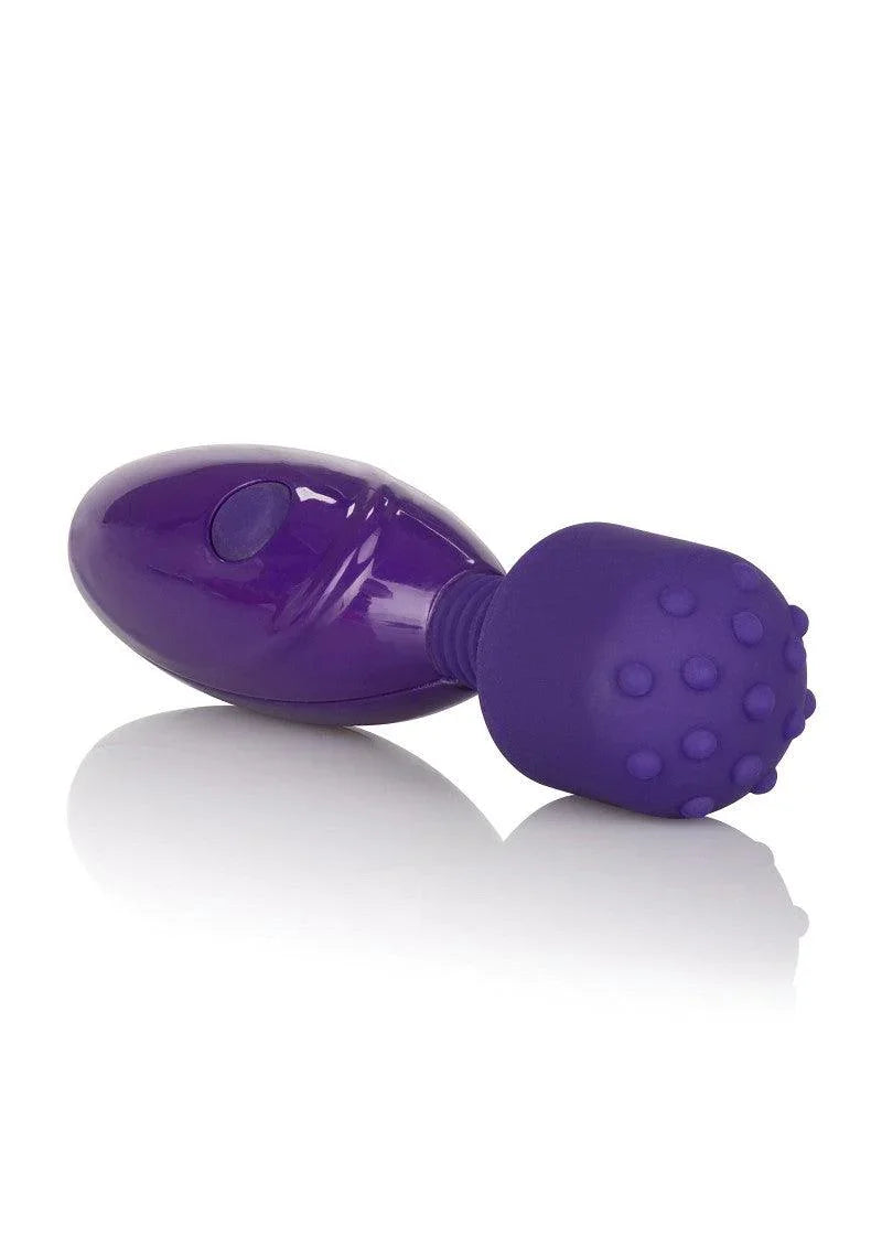 Purple compact personal massager with nubby textured head on white background