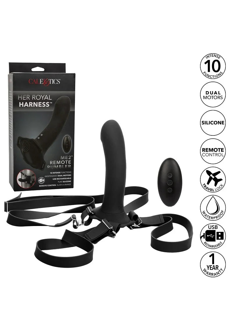 Her Royal Harness Me2 Remote Rumbler Pegging Strap-On CalExotics - Happytoys Sexshop: Toys for Feeling Happy & Easy 😊 - Discreet geleverd